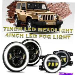 USwbhCg 4s[X7 "LEDwbhCg+ 4"tHOCgDRL^[GWFACOW[vO[JK 4Pcs 7" LED Headlight+4" Fog Light DRL Turn Angel Eyes Ring for Jeep Wrangler JK