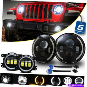USwbhCg W[vO[JK 4PCS 7uLEDwbhCgDRL +tgop[tHOKGWFACv For Jeep Wrangler JK 4Pcs 7" LED Headlight DRL+Front Bumper Fog Light Angel Eyes
