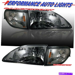 USwbhCg 1994N - 1998ÑtH[h}X^Ô߂̊p̖mȉ̃wbhCg̃Zbg Set of Euro Clear Smoke Headlights w/ Corner Lights for 1994-1998 Ford Mustang