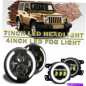 USwbhCg 4s[X7 "LEDwbhCg+ 4"tHOvDRL^[GWF̖ڂ̓W[vO[jk 4Pcs 7" LED Headlights + 4" Fog Lights DRL Turn Angel Eyes for Jeep Wrangler JK