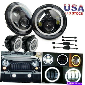 USwbhCg 7un[OLEDwbhCg+ 4vtHOv+LoX+A_v^LbgpJEEP 6000K 7" Halo Ring LED Headlight + 4" Fog Lamp + Canbus + Adapter Kit for Jeep 6000K