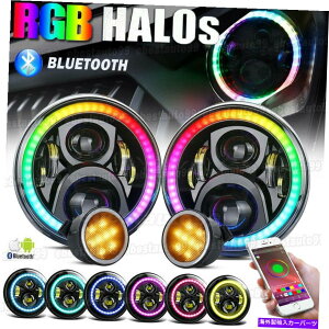 USwbhCg 7 "RGB Halo Ring LEDwbhCgMCgR{LbgW[vO[JK TJ LJ 7" RGB Halo Ring LED Headlight Signal Light Combo Kit For Jeep Wrangler JK TJ LJ