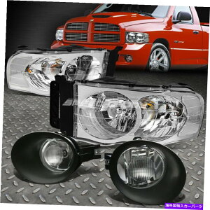 USwbhCg Nwbhv+NAYop[tHOvDRLhCrOLbg02-05hbWRAM CHROME HEADLAMPS+CLEAR LENS BUMPER FOG LAMP DRL DRIVING KIT FOR 02-05 DODGE RAM
