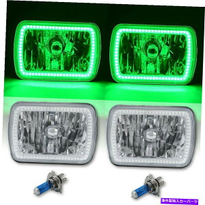 USヘッドライト 7x6 "グリーンSMD LEDハローエンジェルアイオークヘッドライト55 / 60Wハロゲン電球ペア 7X6" Green SMD LED Halo Angel Eye Clear Headlight 55/60W Halogen Light Bulb Pair