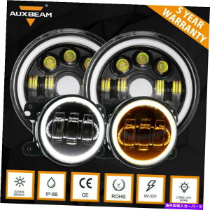 USwbhCg Auxbeam 7 "EhLEDwbhCgbhhbg+ 4"W[vO[JK JKÛ߂̃tHOCg AUXBEAM 7" Round LED Headlights Red Dot + 4" Fog Lights For Jeep Wrangler JK JKU