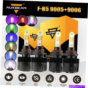 USwbhCg 4X AUXBeam 9005 9006R{LEDwbhCgDRL + RGBvdbAv2-IN-1 4X AUXBEAM 9005 9006 Combo LED Headlight DRL+RGB Lamps Phone APP Control 2-in-1