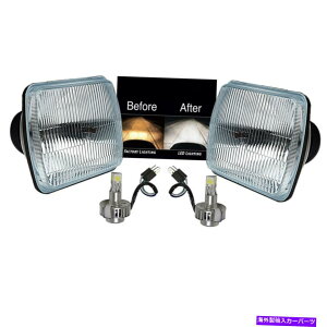 USwbhCg 7x6݌ɃX^C̃KXY^wbhCg6000K LED H4dwbhvyA 7X6 Stock Style Glass Lens Metal Headlight 6000k LED H4 Light Bulb Headlamp Pair