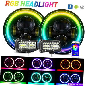 USwbhCg RGB 7 '' Halo LEDwbhCg[NCgo[|bhR{LbgW[vO[JK RGB 7'' Halo LED Headlights Work Light Bar Pods Combo Kit For Jeep Wrangler JK