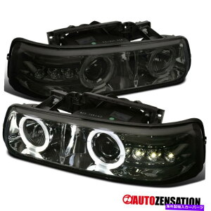 USwbhCg V{[99-02 Silverado 00-06 Tahoe Smoke LED HalovWFN^[wbhCgv For Chevy 99-02 Silverado 00-06 Tahoe Smoke LED Halo Projector Headlights Lamps