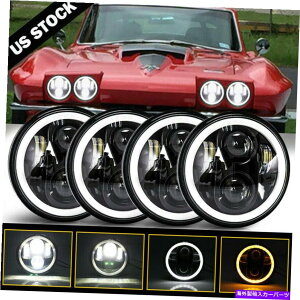 USwbhCg 4s[X5.75 "5 3/4EhH4 Chrome LEDwbhCgV{[xGARxbgɃtBbg 4pcs 5.75" 5 3/4 Round H4 Chrome LED Headlights Fit for Chevy Bel Air Corvette