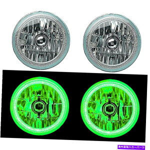 USwbhCg 7 "O[RuLEDn[GWFACH4wbhvwbhCgnQdyA 7" Green COB LED Halo Angel Eye H4 Headlamp Headlight Halogen Light Bulb Pair