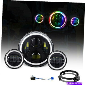 USwbhCg 7 "C`RGB LED HalowbhCgHI / LO 4.5"tHOCgJoXpI[goCW[v 7" Inch RGB LED Halo Headlight Hi/Lo 4.5" Fog Lights&Canbus For Motorcycle Jeep