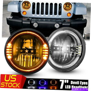 USwbhCg 7 "W[vwrangler jk jku tj lj cĵ߂̃n[AOACzCg 7" Round LED Headlights Halo Angle Eye White For Jeep Wrangler JK JKU TJ LJ CJ