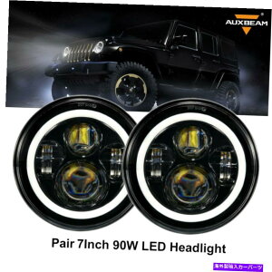 USwbhCg Auxbeam 7 "W[vEO[JK TJ CJ 97-18̂߂̊ۂLED̃wbhCgHi-Lo Beam AUXBEAM 7" Round LED Headlights Hi-Lo Beam For Jeep Wrangler JK TJ LJ CJ 97-18