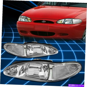 USwbhCg 97-02tH[hGXR[gEUR ChromenEWO̓wbhCgv̎ւ For 97-02 Ford Escort EUR Chrome Housing Clear Side Headlight Lamps Replacement