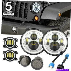 USwbhCg 7 "Chrome LEDwbhCg+tHOCgDRL Angel Eye + JEEP Wrangler JK̂߂̉]M 7" Chrome LED Headlight+Fog Light DRL Angel Eye+Turn Signal for Jeep Wrangler JK