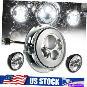 USwbhCg A~jE7 "EhLEDwbhCg2x 4.5"n[[t@bg{[CW /uPbĝ߂̃tHOCg Aluminum 7" Round LED Headlight 2x 4.5" Fog Light for Harley Fat Boy w/ Bracket