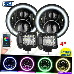 USwbhCg 2{7C`RGB LEDwbhCg+ 4 '' LED[NCgR{hCrOW[vJK TJ JKU 2x 7inch RGB LED Headlights + 4'' LED Work Lights Combo Driving Jeep JK TJ JKU