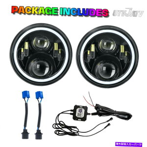 US�w�b�h���C�g 2�s�[�X7�C���`60W LED�w�b�h���C�gHalo RGB�����v�R���{�L�b�g+ 2�{4�C���`�̍^��LED���C�g 2PC 7inch 60W LED Headlights Halo RGB Lamp Combo Kit + 2X 4inch Flood LED Lights�y���s�A���i�z
