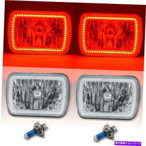 USヘッドライト 7x6 "Red SMD LED Halo Angel Eyeクリアヘッドライト55 / 60Wハロゲン電球ペア 7X6" Red SMD LED Halo Angel Eye Clear Headlight 55/60W Halogen Light Bulb Pair