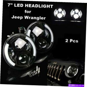 USwbhCg 7 '' H4 H13EhLEDwbhCgn[AO̖ڂ97-18W[vO[JK TJi2j 7'' H4 H13 Round LED Headlight Halo Angle Eye For 97-18 Jeep Wrangler JK TJ (2)