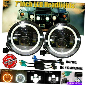 USwbhCg W[vO[7 "C`EhN[YLEDn[GWFGXhaloVg̖H4-H13wbhCgv For Jeep Wrangler 7"Inch Round Cree LED Halo Angel Eyes H4-H13 Headlight Lamp