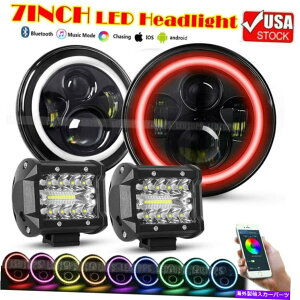 USwbhCg RGB 7uC`LEDwbhCg+ 4vLEDƃ|bhCgo[R{pW[vO[ RGB 7" INCH LED Headlights + 4" LED Work Pods Lights Bar Combo For Jeep Wrangler