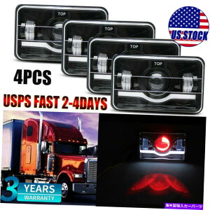 USwbhCg LED 4×6 "`̃vWFN^[n[LEDwbhCg[r[DRLv Black LED 4x6" Rectangular Projector Halo LED Headlights High Low Beam DRL Lamp