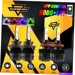 USwbhCg AUXBeam 4X 9006 + H11 RGB LEDwbhCgdLbgBluetooth Hi Lo Lo BeamFog Light AUXBEAM 4x 9006+H11 RGB LED Headlight Bulb Kit Bluetooth Hi Lo Beam & Fog Lights