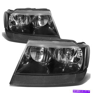 USwbhCg tBbg1999-2004W[vOh`FL[ubNnEWONAR[i[wbhCg/vZbg Fit 1999-2004 Jeep Grand Cherokee Black Housing Clear Corner Headlight/Lamp Set