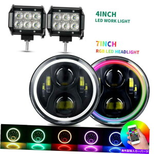 USwbhCg 2{7C`RGB LEDwbhCg+ 4 '' LED^ƃCgCgo[JK TJ LJ CJ 2x 7inch RGB LED Headlights + 4'' LED Flood Work Lights Bar For Jeep JK TJ LJ CJ