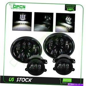 USwbhCg W[vO[JK 7 "LEDwbhCg+ 4C`LEDtHOCgX|bgvR{Lbg For Jeep Wrangler JK 7" LED Headlights+ 4inch LED Fog Light Spot Lamp Combo Kit