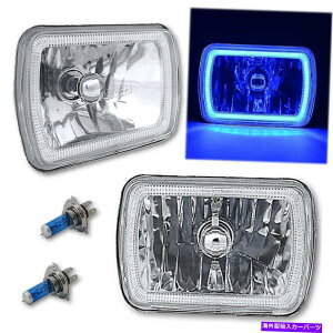 USヘッドライト 7x6 "プラズマブルー穂軸LEDガラス/金属ヘッドライト60W H4電球ヘッドランプペア 7X6" Plasma Blue COB LED Glass/Metal Headlight 60w H4 Light Bulb Headlamp Pair