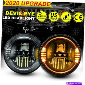 USwbhCg 2{7C`LEDwbhCgHalo Dealleŝ߂Halo Deviller JK TJ CJ LJ 2007-2018 2x 7inch LED Headlights Halo Devil Eyes For Jeep Wrangler JK TJ CJ LJ 2007-2018
