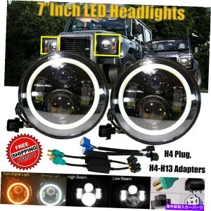 USwbhCg 2×h[o[fBtF_[LED Halo HI / LO^[Ao[wbhCgH4-H13 7 "BA070HC 2xFor Land Rover Defender LED Halo Hi/Lo Turn Amber Headlight H4-H13 7" #BA070HC