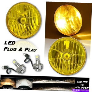 USwbhCg 7 "H6024 / 6014CG[NX^KXwbhCgW / H4 6K LEDtHOvdyA 7" H6024/6014 Yellow Crystal Glass Headlight w/ H4 6K LED Fog Light Bulb Pair