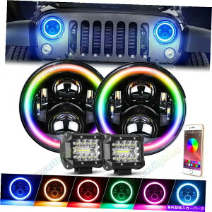 USwbhCg 7C`RGB Halo LEDwbhCg4 '' LED[NCgR{LbgJK TJ JKU 7inch RGB Halo LED Headlights & 4'' LED Work Lights Combo Kit For Jeep JK TJ JKU