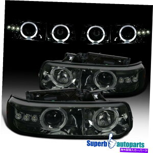 US�w�b�h���C�g 1999�N����2002�NSilverado LED�f���A���n���[�v���W�F�N�^�[�w�b�h���C�g�w�b�h�����v�� For 1999-2002 Silverado LED Dual Halo Projector Headlights Head Lamps Smoke�y���s�A���i�z