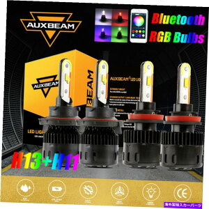 USwbhCg AUXBeam COB H13 + H11 RGB LEDwbhCgdLbgBluetoothRg[Hi-Lo Fog Beam AUXBEAM COB H13+H11 RGB LED Headlight Bulbs Kit bluetooth Control HI-LO Fog Beam