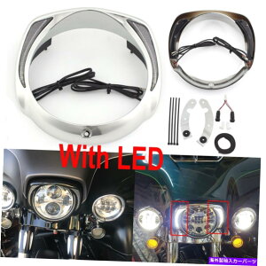 USwbhCg 7 ''I[goC̃wbhCgO}EgW / LEDN̂߂̃n[[c[O2014/up 7'' Motorcycle Headlight Ring Mount W/ LED Chrome for Harley Touring 2014 -up