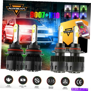 USwbhCg AUXBeam 4X 9007 + H10 LEDwbhCgdLbgBluetooth RGB Hi-Lor[tHOCgB5 AUXBEAM 4x 9007+H10 LED Headlight Bulb Kit bluetooth RGB HI-LO Beam Fog Light B5