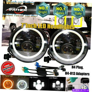 USwbhCg 7 "n[GWF̖LEDvWFN^[̃wbhCgubNhbg 7" Halo Angel Eyes LED Projector Headlight BLACK Dot For Jeep Commando old Model