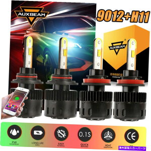 USwbhCg AUXBeam 9012 + H11 H9 H8䎲LEDwbhCgdLbgBluetooth RGB HI LOr[B5 AUXBEAM 9012+H11 H9 H8 COB LED Headlight Bulbs Kit bluetooth RGB Hi Lo Beams B5