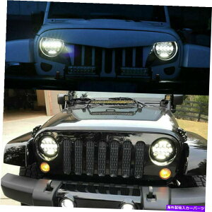 USwbhCg yA7 "W[vEO[JK JKU TJ CJ LĴ߂̃EhLEDwbhCgvW / DRL Pair 7" Round LED Headlights Lamp w/ DRL For Jeep Wrangler JK JKU TJ CJ LJ
