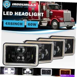 US�w�b�h���C�g 4�s�[�X4×6 LED�w�b�h���C�gDRL�^�[���V�O�i���G���W�F����T400 T800 W900 4Pcs 4x6 LED Headlights DRL Turn Signal Angel Eyes for Kenworth T400 T800 W900�y���s�A���i�z