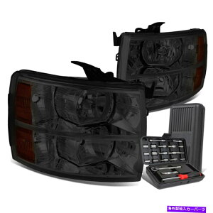 USwbhCg 2007-2014 Chevy SilveradoyA̋i/Ao[VOiwbhCgv+c[{bNX For 2007-2014 Chevy Silverado Pair Smoked/Amber Signal Headlight Lamps+Tool Box