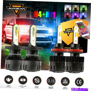 USwbhCg AUXBeam H4 + H11 BluetoothRg[LEDwbhCgdLbgRGB Hi-Lo BeamFog Light AUXBEAM H4+H11 bluetooth Control LED Headlight Bulb Kit RGB HI-LO Beam&Fog Light