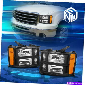 USwbhCg 07-14 GMC Sierra 1500 2500 3500ubN/Ao[wbhCgwbhv̎ւ For 07-14 GMC Sierra 1500 2500 3500 Black/Amber Headlight Head Lamps Replacement