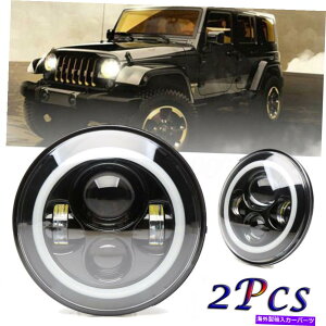 USwbhCg W[vO[JK TJ LJ HI / LOŴ߂2{7'''inch 120W HaloAOOLEDwbhCg 2X 7''inch 120W Halo Angle Ring LED Headlight For Jeep Wrangler JK TJ LJ Hi/Low