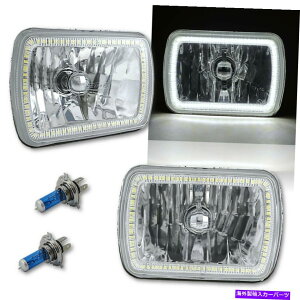 USヘッドライト 7×6 "ホワイトSMD LEDハローエンジェルアイクリアヘッドライト55 / 60Wハロゲン電球ペア 7X6" White SMD LED Halo Angel Eye Clear Headlight 55/60W Halogen Light Bulb Pair